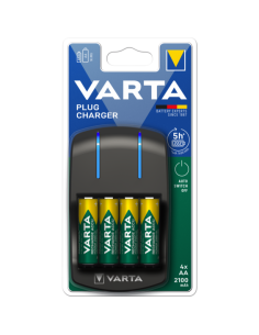 VARTA-Cargador Plug pilas recargables AA / AAA con luz LED indicador carga (incluye 4 pilas AA 2100m) (Descatalogado)