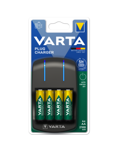 VARTA-Cargador Plug pilas recargables AA / AAA con luz LED indicador carga (incluye 4 pilas AA 2100m) (Descatalogado)
