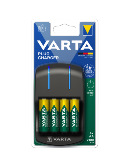 VARTA-Cargador Plug pilas recargables AA / AAA con luz LED indicador carga (incluye 4 pilas AA 2100m) (Descatalogado)